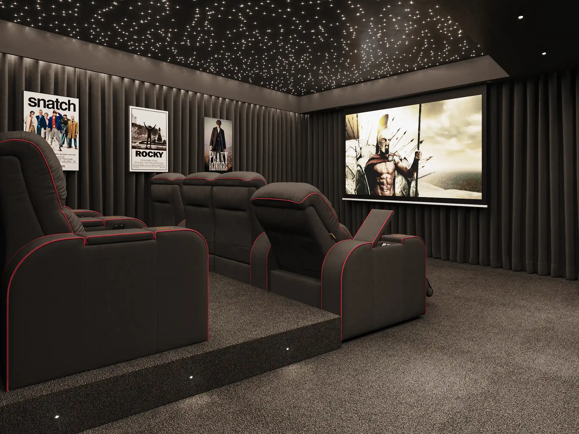 Private home cinema with reclining seats at Villa Majesty, Mali Lošinj, for family film nights in winter