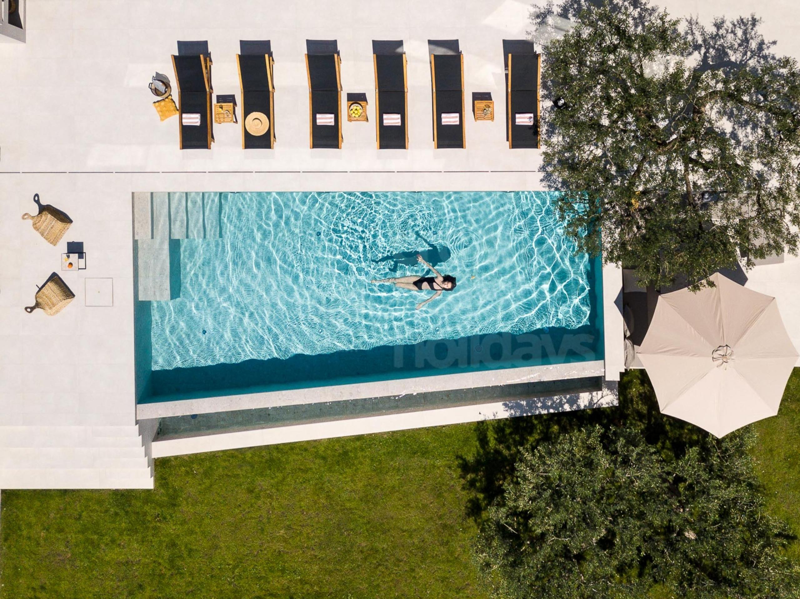 Arial view of heated swimming pool of luxury Villa Olive Tree near Dubrovnik