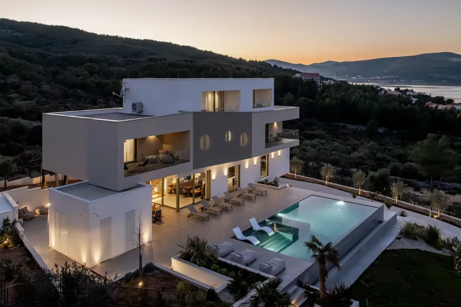 A sleek modern villa, Vista Maris, showcasing a pool and breathtaking scenery
