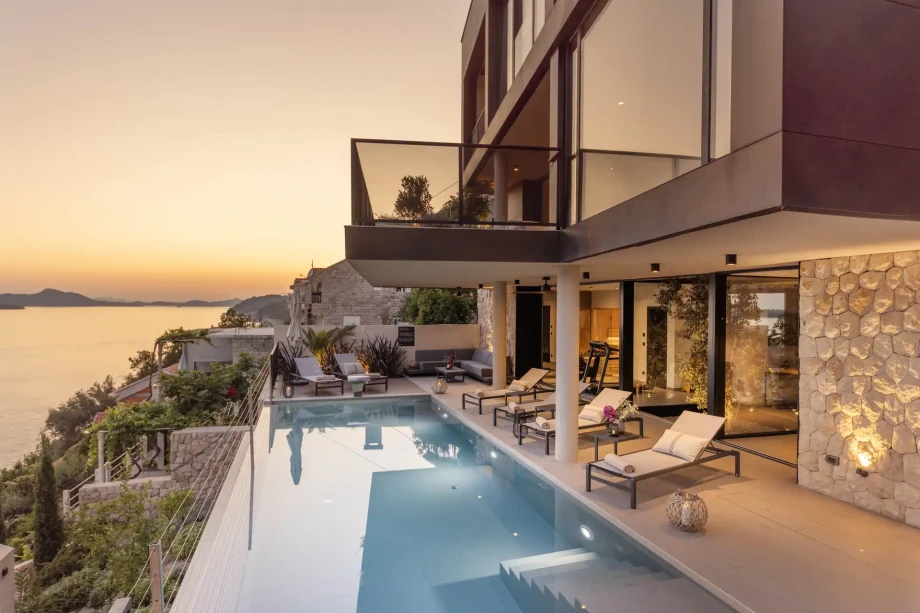 Infinity pool and sea view terrace at Villa Riviera Retreat Dubrovnik.