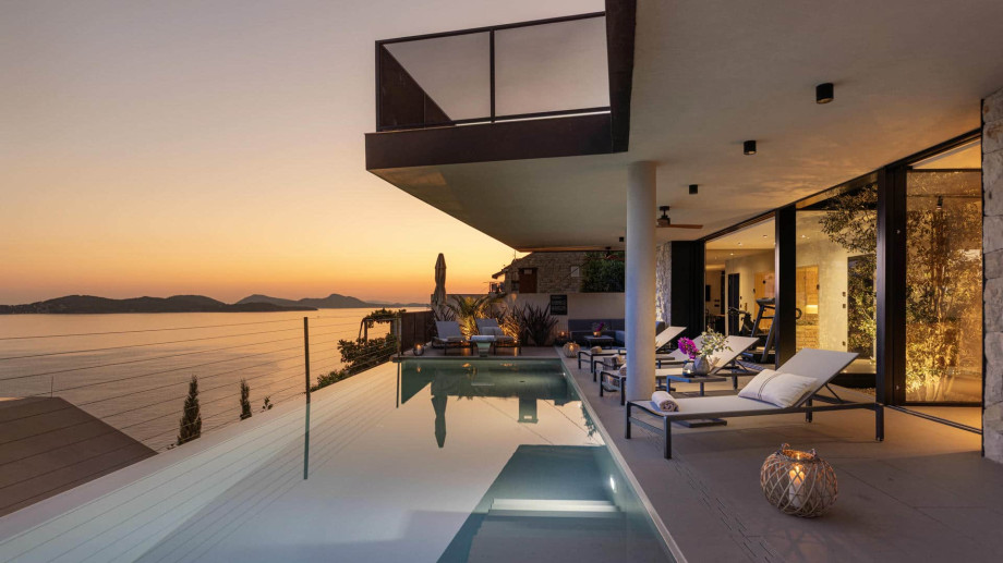 Heated infinity pool with panoramic sea view at Villa Riviera Retreat Dubrovnik