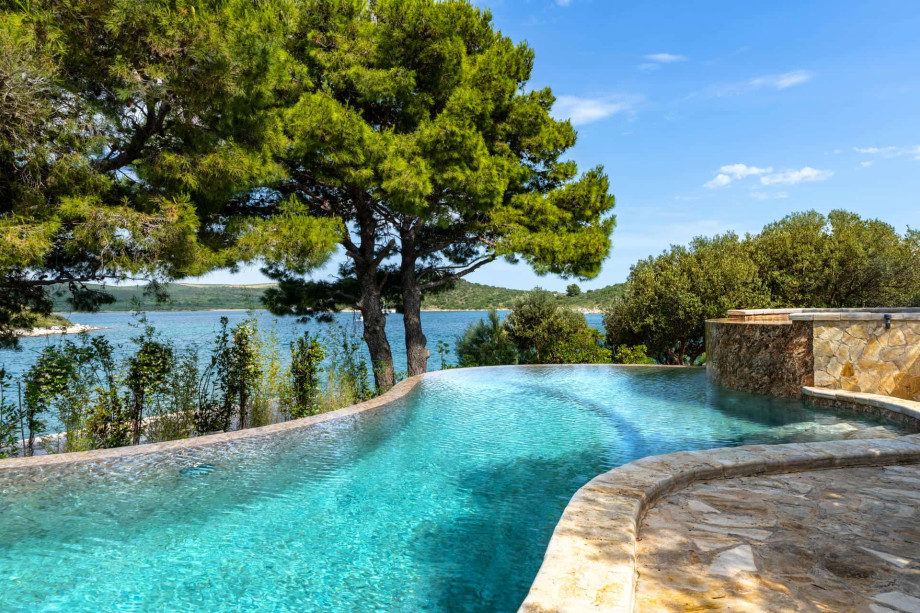Infinity pool overlooking the Adriatic Sea at Exclusive Private Island Retreat near Zadar.