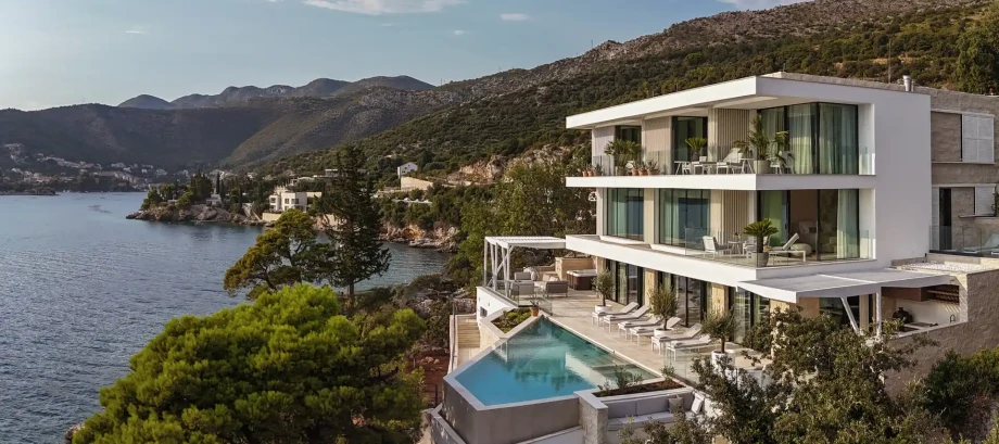 Villa Azurea Dubrovnik overlooking the bay and surrounding coastline.