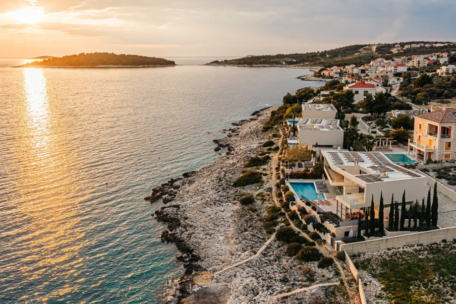 Three neighbouring luxury seafront villas with private pools in Rogoznica